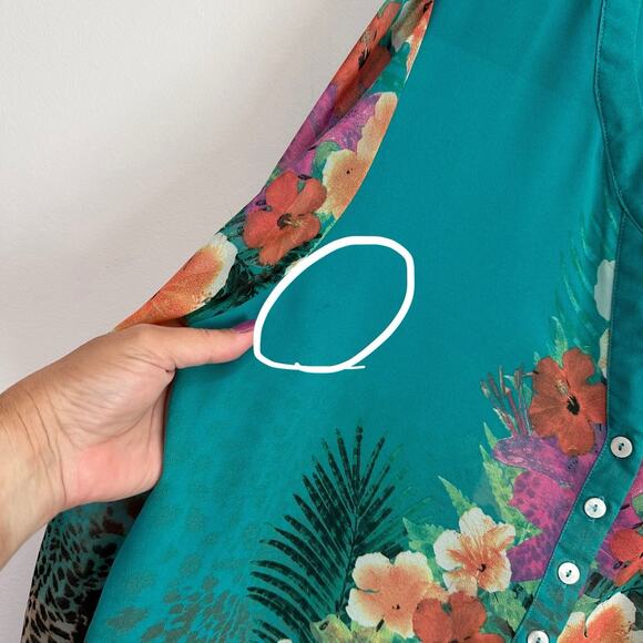 Soft Surroundings Animal Tropical Print Chiffon Blouse XL Semi Sheer‎ Roll Tab - Picture 8 of 12